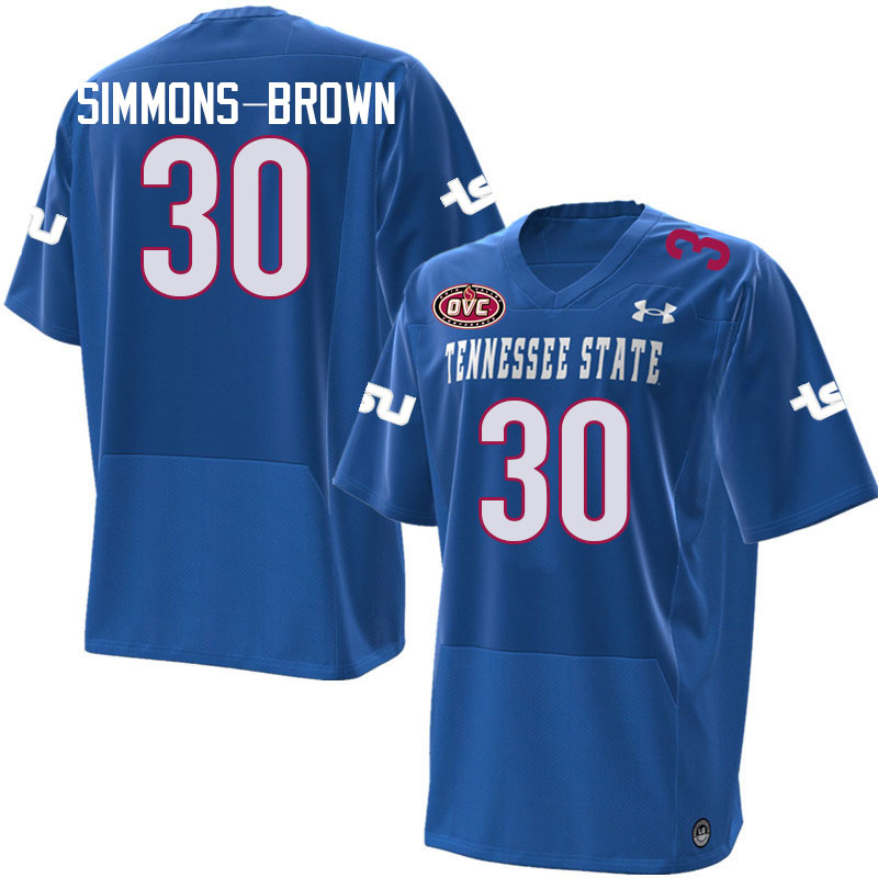 Tennessee State Tigers #30 Zack Simmons-Brown College Football Jerseys,Uniforms-Blue